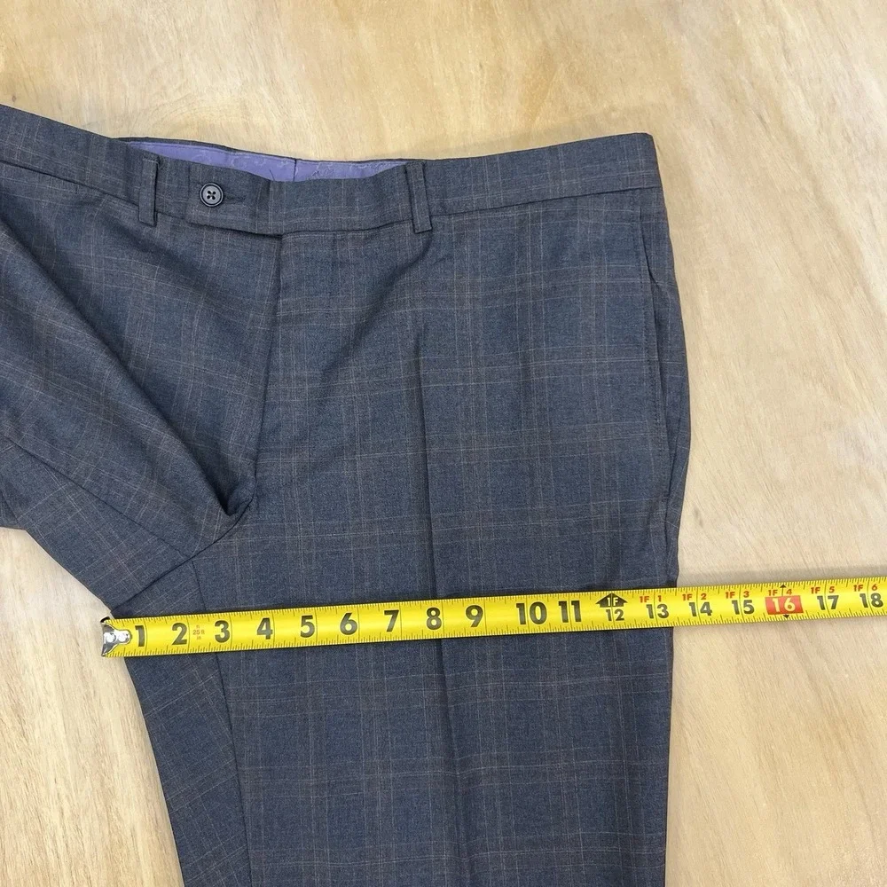 Ted Baker Suit 2Pc Set Mens 44L Long Wool Pants 37x31‎ Taper Gray/Brown Plaid